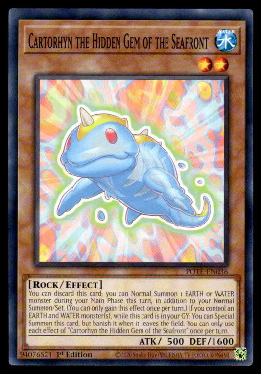 Blue dolphin-like creature with a gem in body from Power of the Elements Yugioh Trading Card