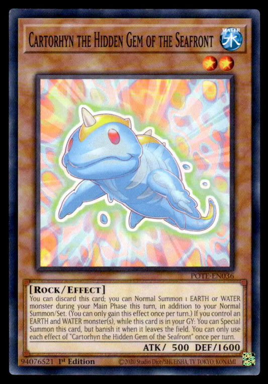 Light blue cartoon dolphin-like creature with red gem for Power of the Elements Yugioh Trading Card