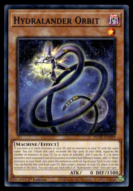 Mechanical serpentine creature spirals with glowing accents in Hydralander Orbit card