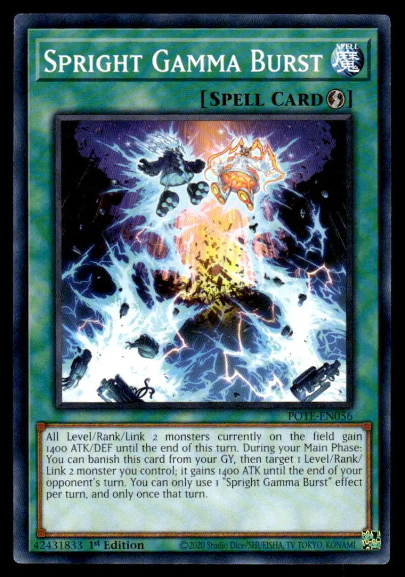 Spright Gamma Burst Yu-Gi-Oh trading card showcasing vibrant energy and lightning effects