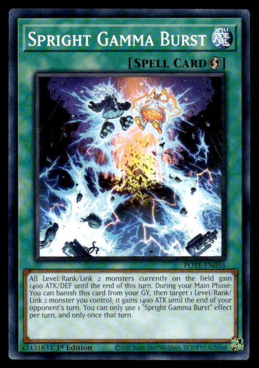 Spright Gamma Burst Yu-Gi-Oh trading card showcasing vibrant energy and lightning effects