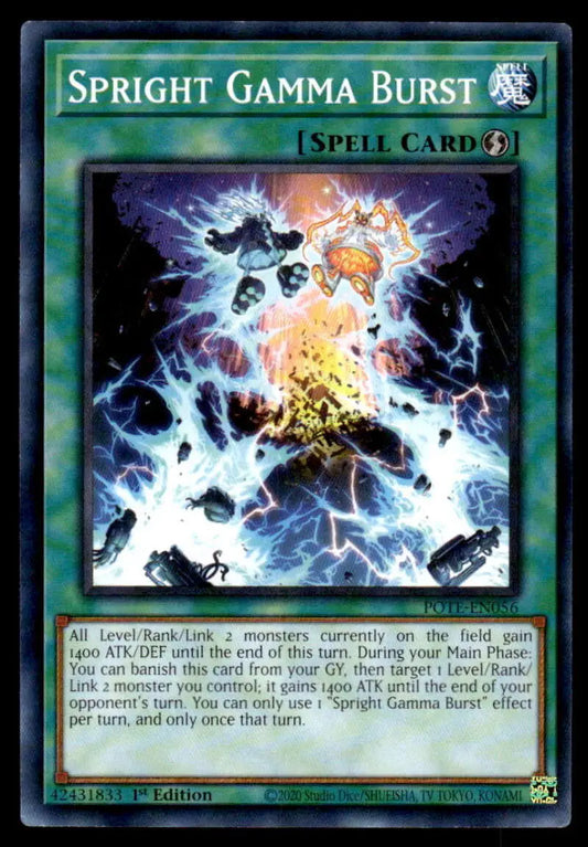 Spright Gamma Burst Yu-Gi-Oh! card featuring an explosive burst of colorful energy