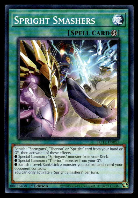 Spright Smashers Yu-Gi-Oh trading card from Power of the Elements featuring lightning effects