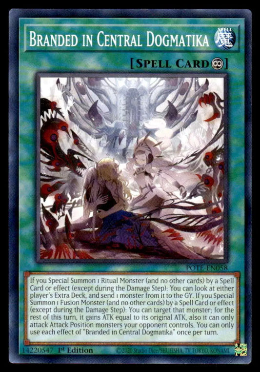 Yu-Gi-Oh trading card Branded in Central Dogmatika featuring dramatic swirling energy art