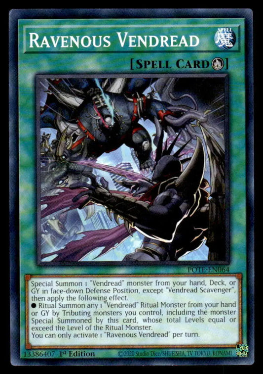 Yu-Gi-Oh Trading Card Power of the Elements Ravenous Vendread with dark armored creature