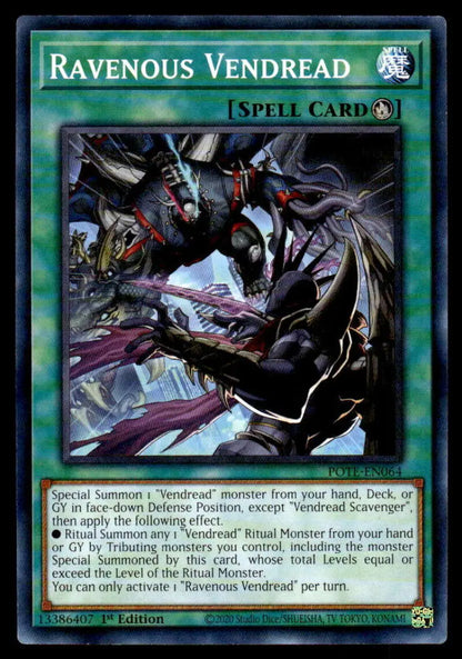 Ravenous Vendread Yu-Gi-Oh trading card with dark creature and glowing red eyes