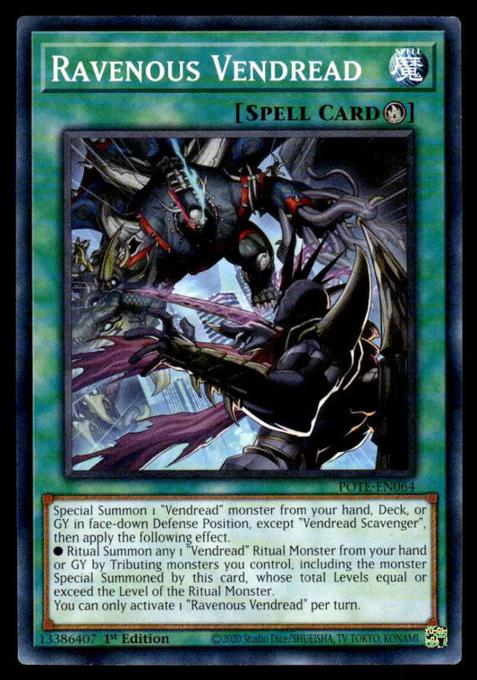 Ravenous Vendread Yu-Gi-Oh trading card with dark creature and glowing red eyes