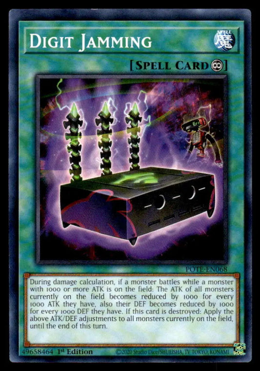 Dark coffin-like box emitting energy pillars in Power of the Elements POTE-EN068 Digit Jamming