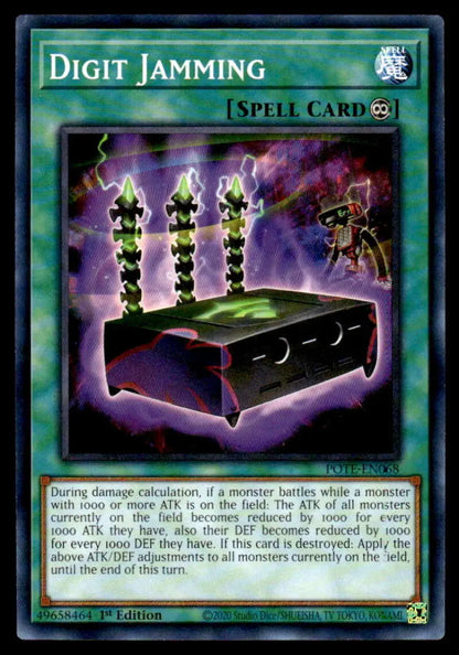 Dark electronic device with glowing numbers from POTE-EN068 Digit Jamming Yu-Gi-Oh card
