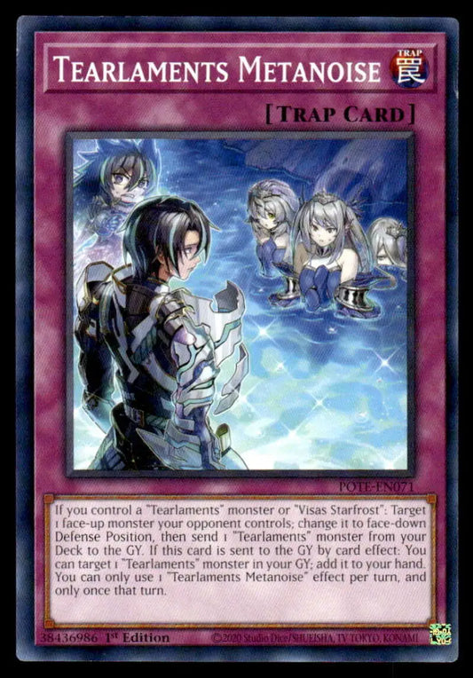 Tearlaments Metanoise card reflecting figures on a dark mirror-like surface