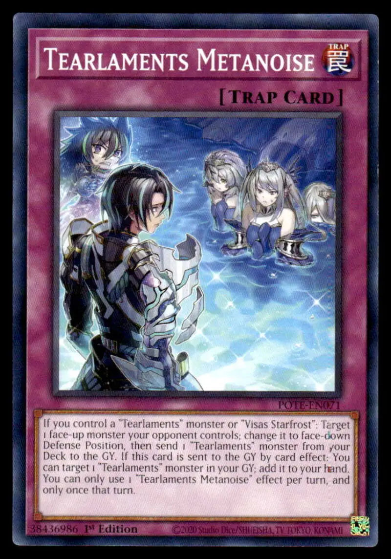 Tearlaments Metanoise card featuring anime characters in a mystical Yu-Gi-Oh scene