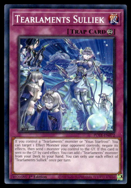 Tearlaments Sulliek Yu-Gi-Oh trading card featuring ethereal armored figures in a mystical setting