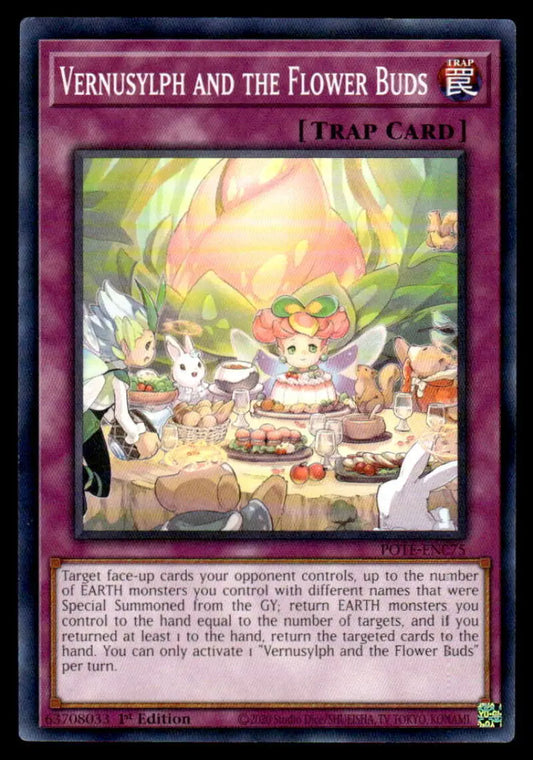 Yu-Gi-Oh! trap card illustrating whimsical tea party with flower buds and woodland creatures