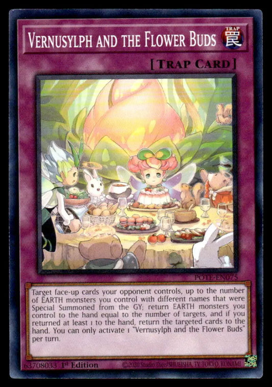 Yu-Gi-Oh trading card featuring Flower Buds and cartoon creatures at a tea party