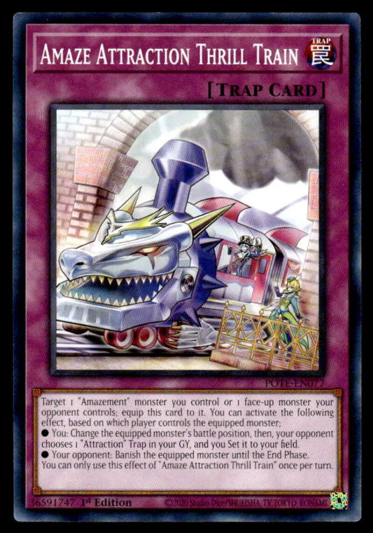 Menacing locomotive-style monster with sharp teeth on Power of the Elements Amaze Attraction Thrill card