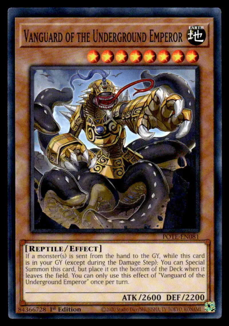 Golden-armored warrior with tentacles, Power of the Elements Underground Emperor YuGiOh card