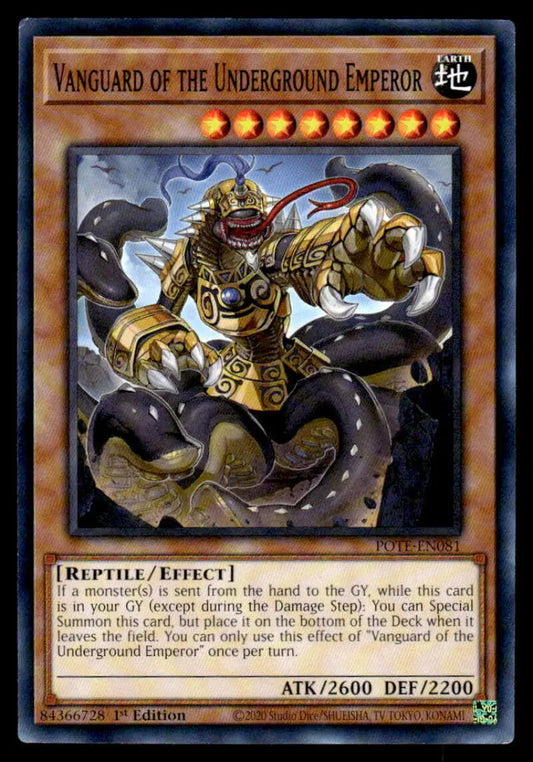Golden-armored reptilian warrior on a serpentine creature from Underground Emperor Yugioh card