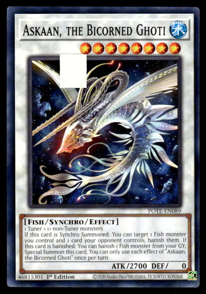Majestic Bicorned Ghoti soaring through space on Power of the Elements Yugioh card