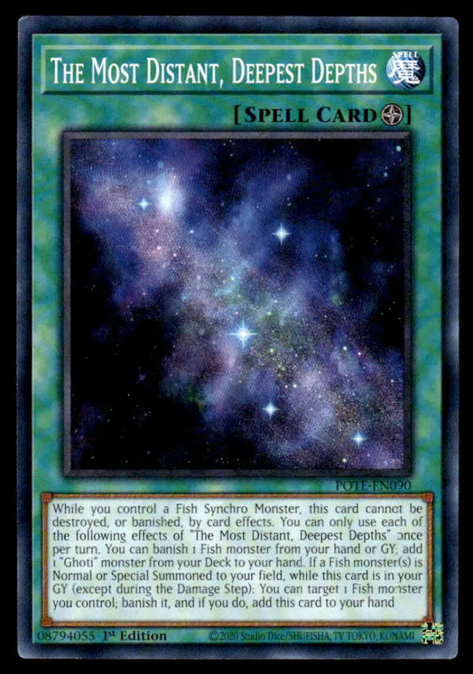 Yu-Gi-Oh trading card The Most Distant Deepest Depths featuring cosmic space scene
