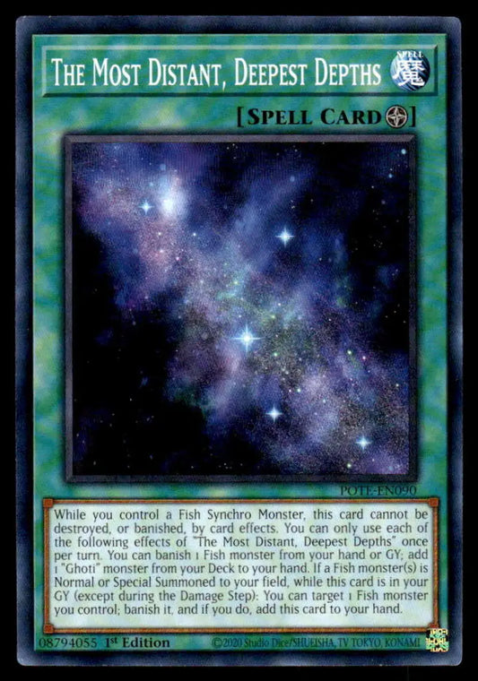 Yu-Gi-Oh trading card The Most Distant, Deepest Depths with cosmic space scene
