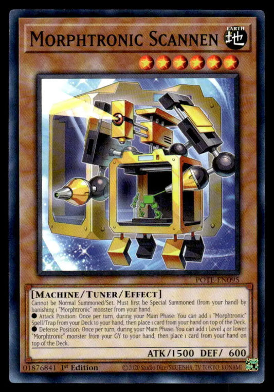 Yellow and black robotic machine with scanning equipment for Morphtronic Scannen Yu-Gi-Oh Trading Card