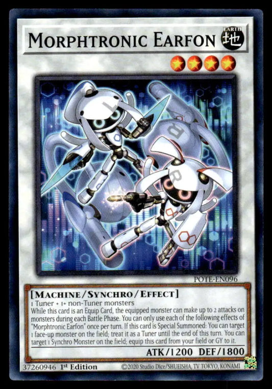 Two robotic creatures with headphones on a Power of the Elements Morphtronic Earfon card