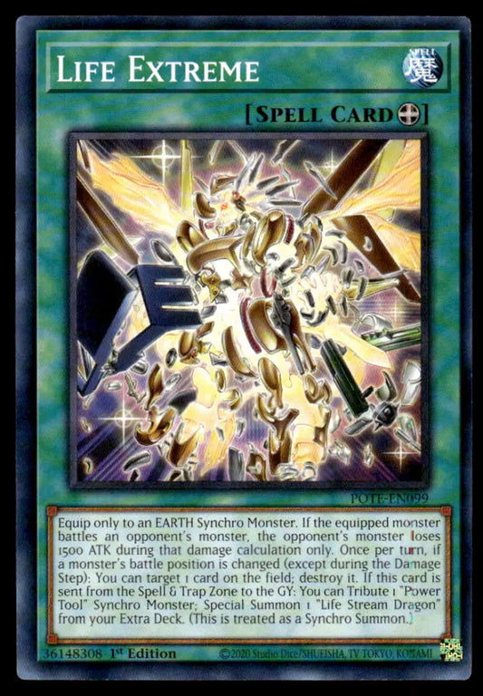 Life Extreme Yu-Gi-Oh trading card with golden light and energy burst from Power of the Elements