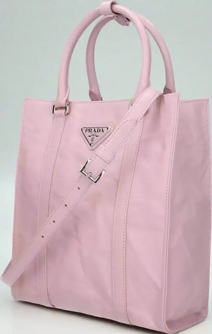Light pink Prada tote bag with silver hardware and removable shoulder strap 1bg458uvlmoof0e18