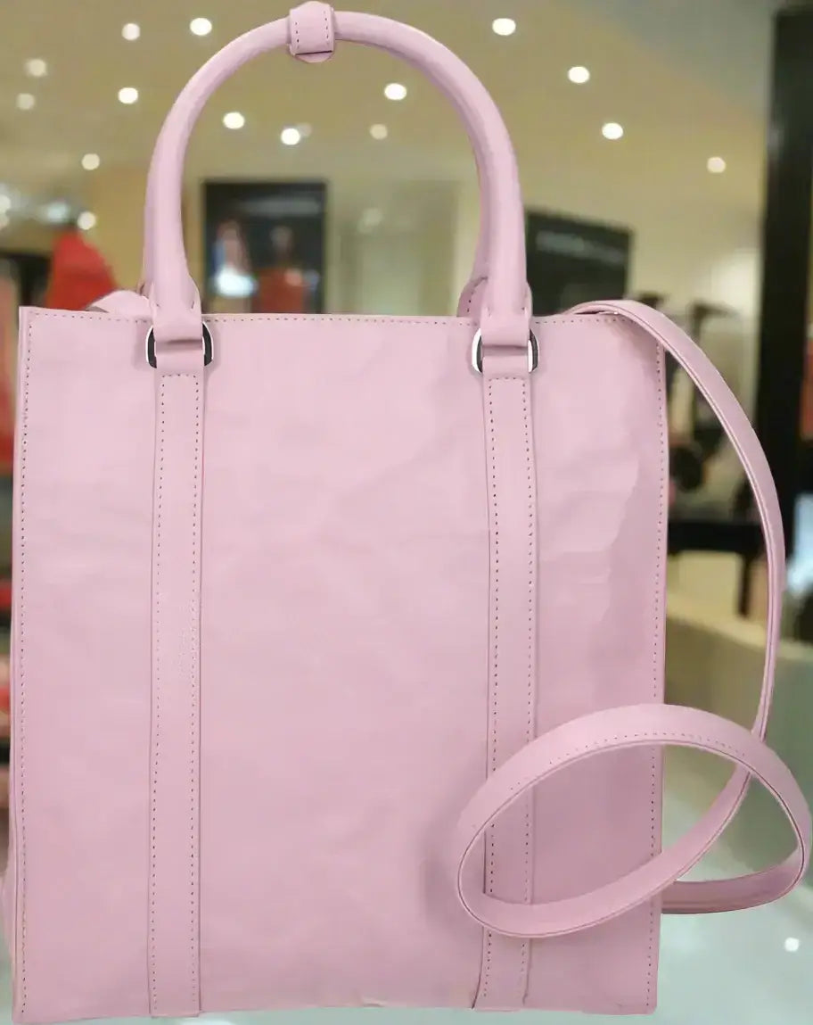 Pale pink leather tote bag with top handles and detachable shoulder strap PRADA 1BG458UVLMOOF0E18