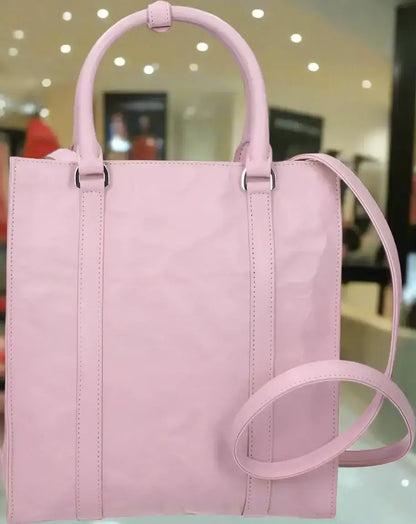 Pale pink leather tote bag with top handles and detachable shoulder strap PRADA 1BG458UVLMOOF0E18
