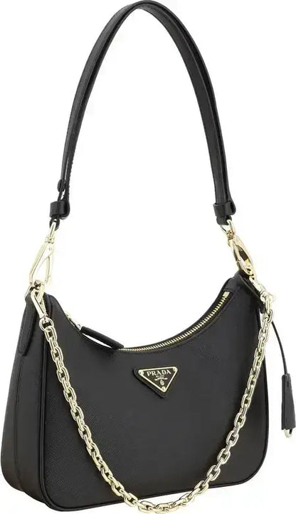 PRADA Lux Black Leather Shoulder Bag – Designer Handbag for Women - Handbags