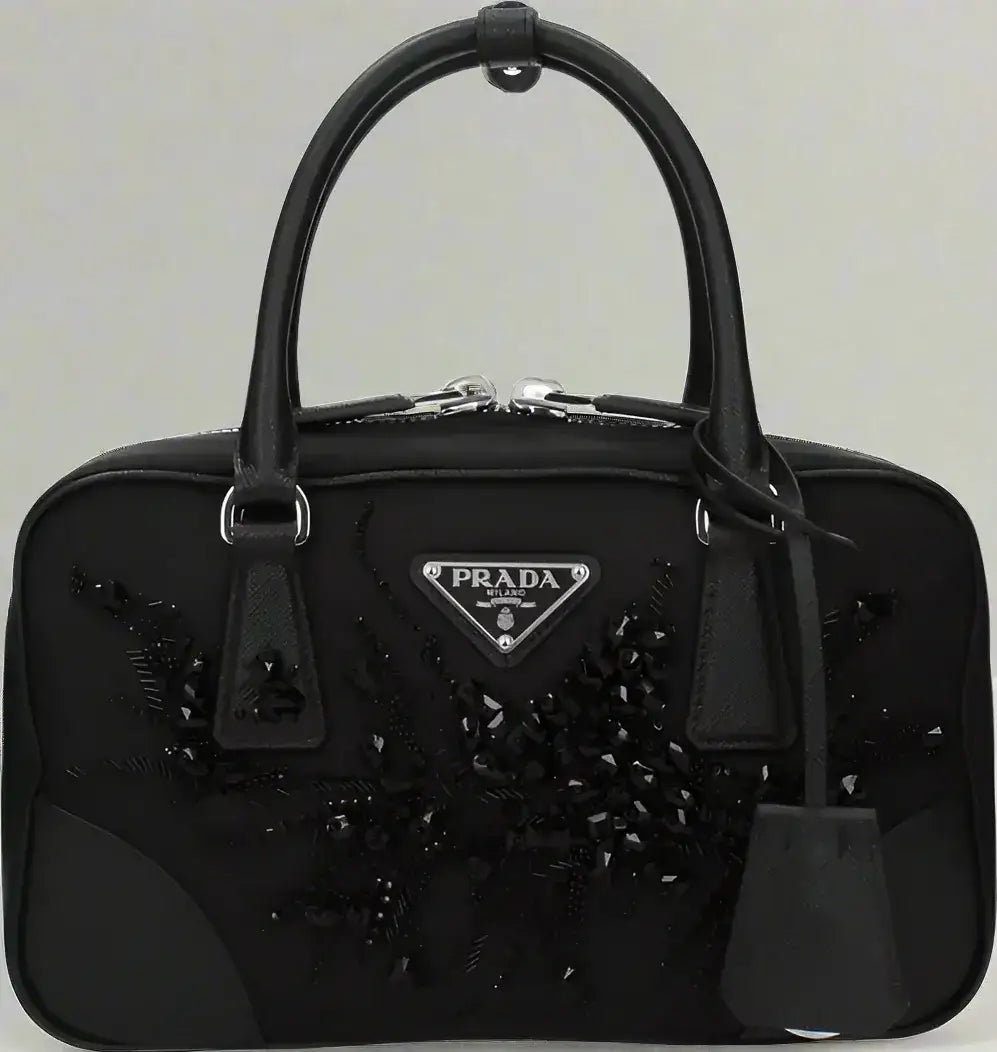 Black Prada women’s fabric handbag with intricate bead embellishments 1bb1212c4qtrof0632