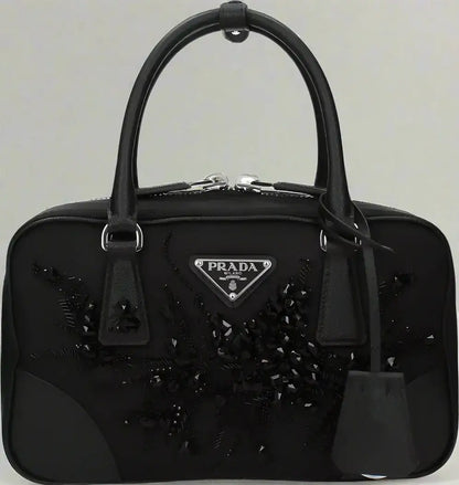 Black Prada women’s fabric handbag with intricate bead embellishments 1bb1212c4qtrof0632