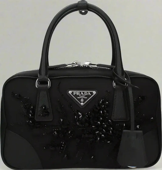 Black Prada women’s fabric handbag with intricate bead embellishments 1bb1212c4qtrof0632