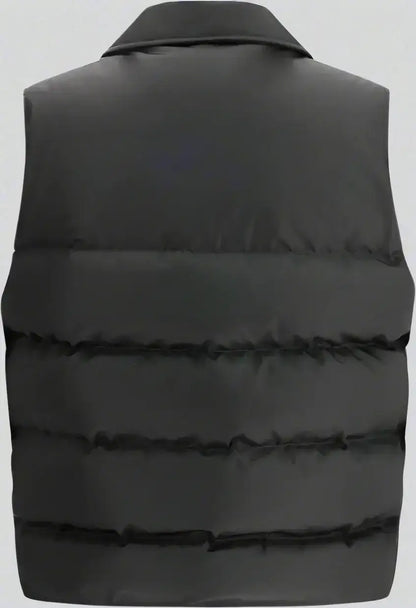 Dark gray puffer vest with collar from PRADA women’s black Padded re-nylon Vest