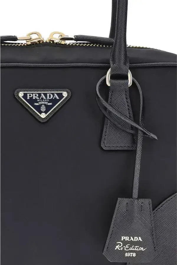 Black Prada Re-Edition 1978 nylon handbag with gold-tone hardware for women