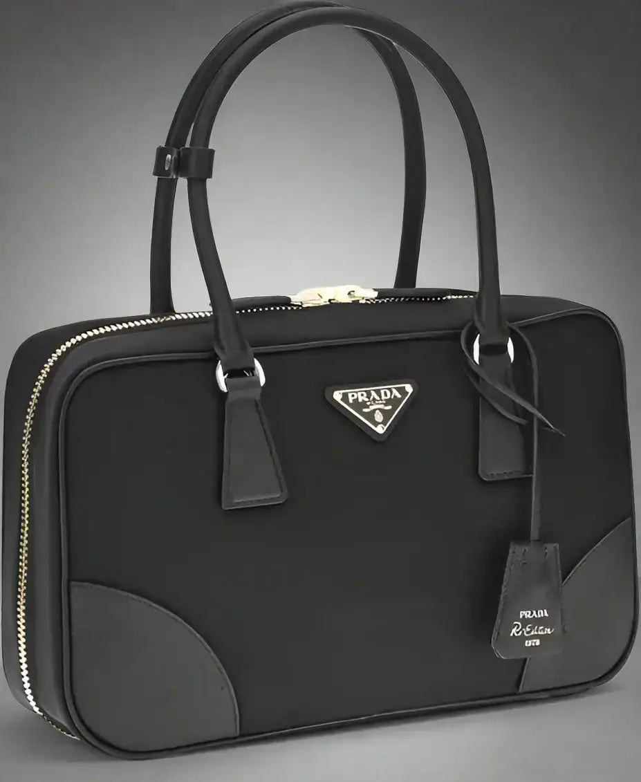 Black Prada Re-Edition 2005 shoulder bag with top handles zipper closure and leather trim