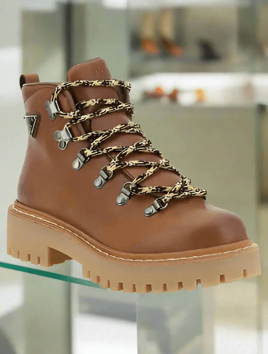 PRADA women’s brown LACE-UP ANKLE BOOTS - Boots