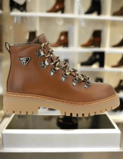 PRADA women’s brown LACE-UP ANKLE BOOTS - Boots