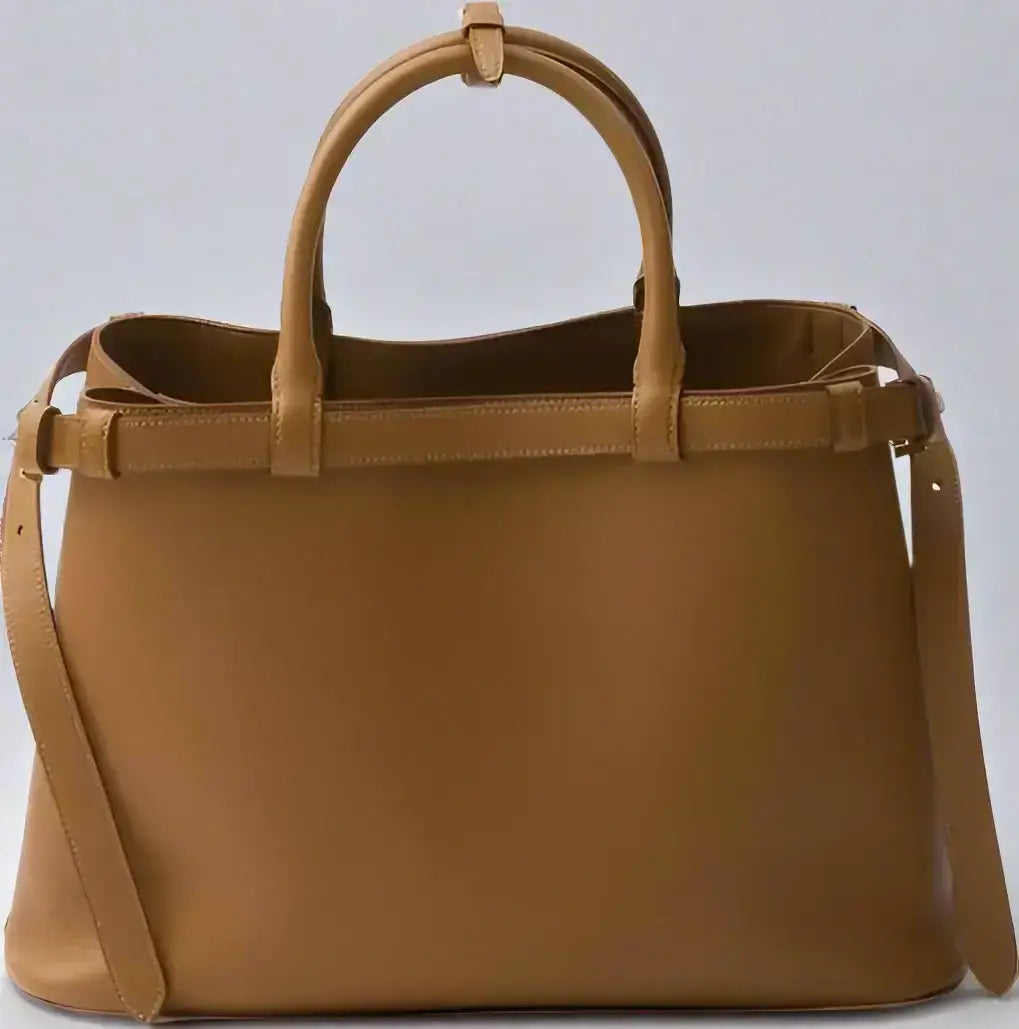 PRADA women’s brown leather tote bag with top handles and removable shoulder strap