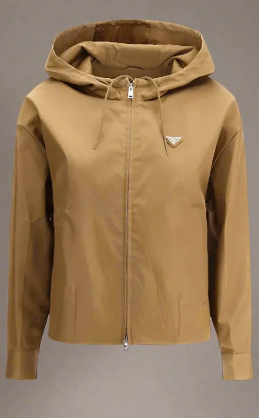PRADA WOMEN’S BROWN WATERPROOF HOODED JACKET - Jacket