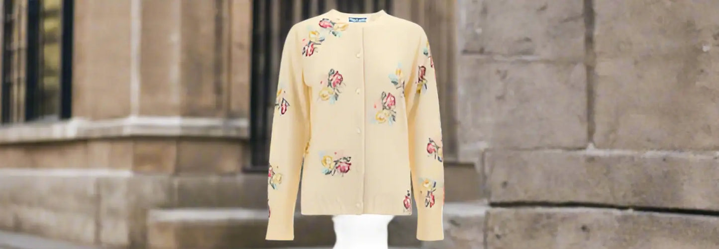 PRADA women’s floral virgin Wool CARDIGAN ITALY - Sweaters