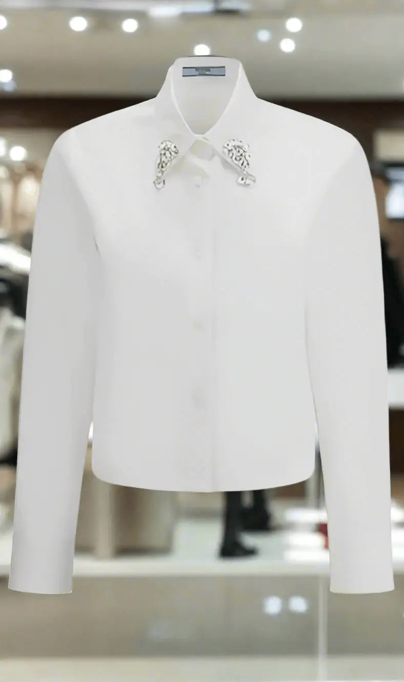 PRADA women’s white Cotton adorned collar shirt - Shirts