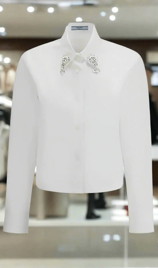 PRADA women’s white Cotton adorned collar shirt - Shirts