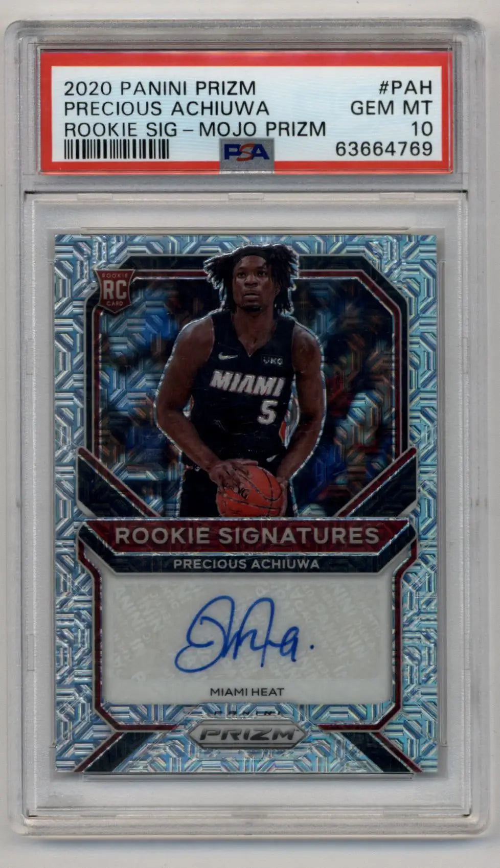 PSA-graded Precious Achiuwa 2020 Panini Prizm Rookie Auto Mojo card with autograph