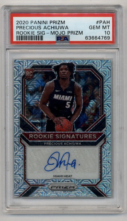 PSA-graded Precious Achiuwa 2020 Panini Prizm Rookie Auto Mojo card with autograph