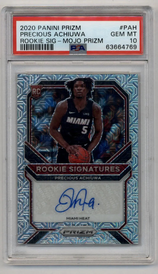 PSA-graded Precious Achiuwa 2020 Panini Prizm Rookie Auto Mojo card with autograph