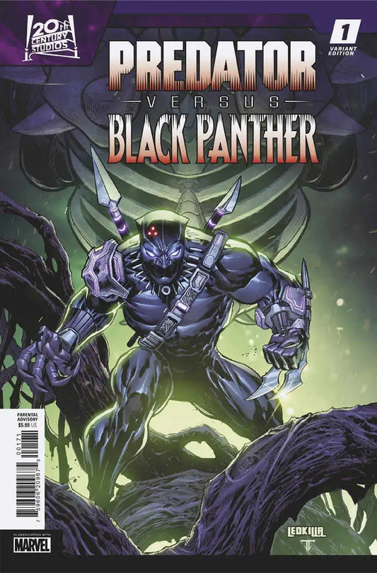 Comic book cover of Predator vs. Black Panther #1 Ken Lashley Variant featuring armored figure