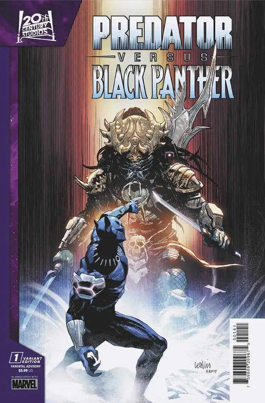 Comic book cover of Black Panther vs Predator in Leinil Yu Variant illustration