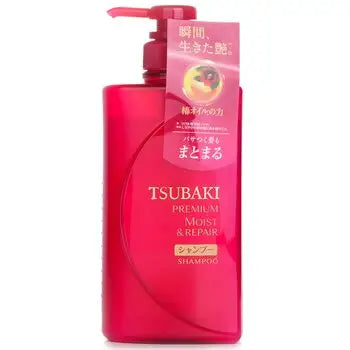 Pink pump bottle of Tsubaki Premium Moist & Repair Shampoo 490ml repair shampoo